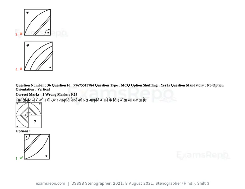 DSSSB Stenographer 2021 question paper, 8 August 2021, Stenographer (Hindi), Shift 3, page 36 of 171