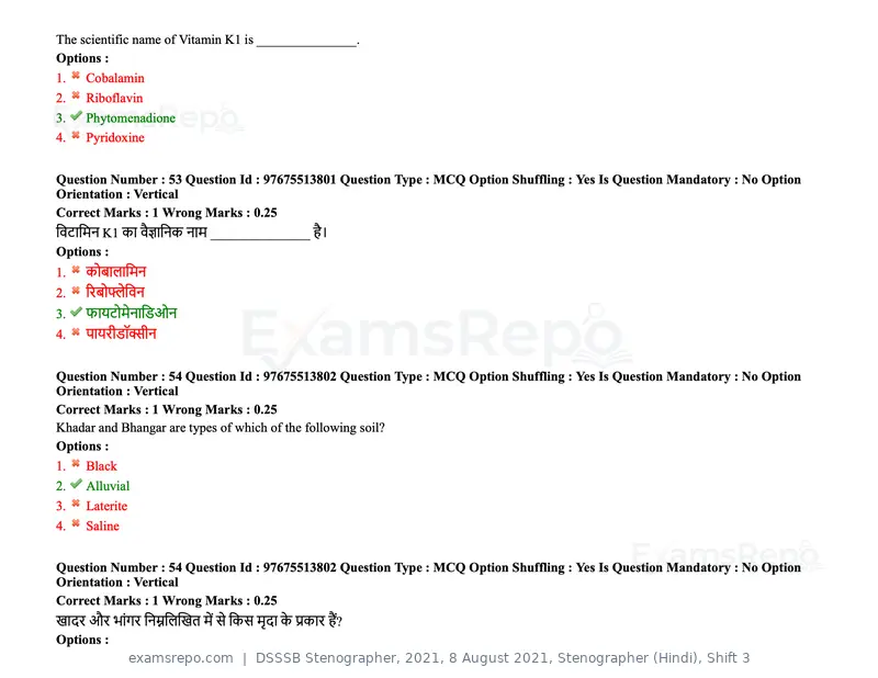 DSSSB Stenographer 2021 question paper, 8 August 2021, Stenographer (Hindi), Shift 3, page 55 of 171