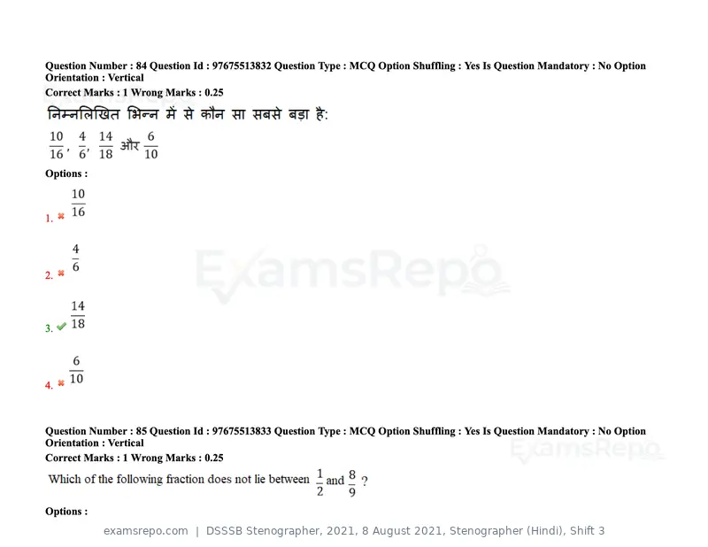 DSSSB Stenographer 2021 question paper, 8 August 2021, Stenographer (Hindi), Shift 3, page 77 of 171