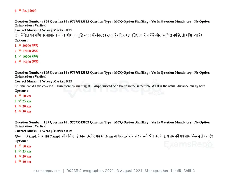DSSSB Stenographer 2021 question paper, 8 August 2021, Stenographer (Hindi), Shift 3, page 93 of 171