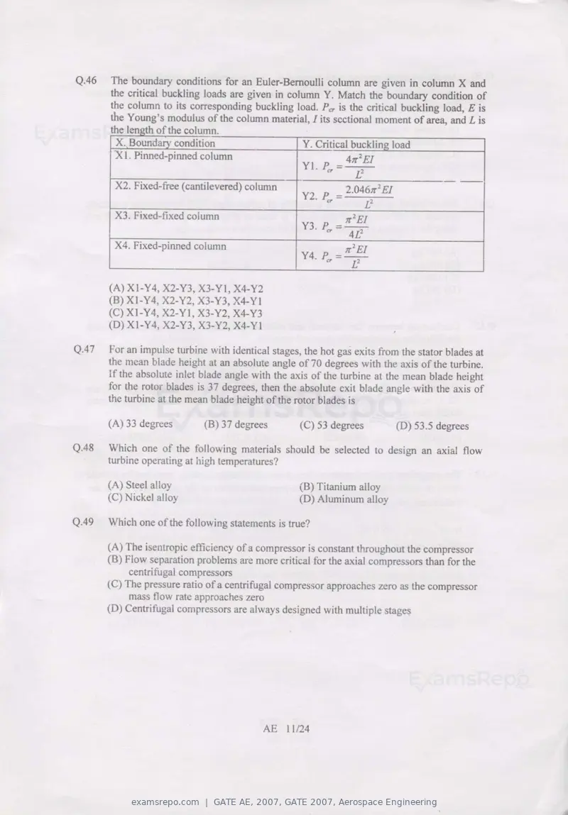 GATE AE 2007 question paper, GATE 2007, Aerospace Engineering, page 11 of 21