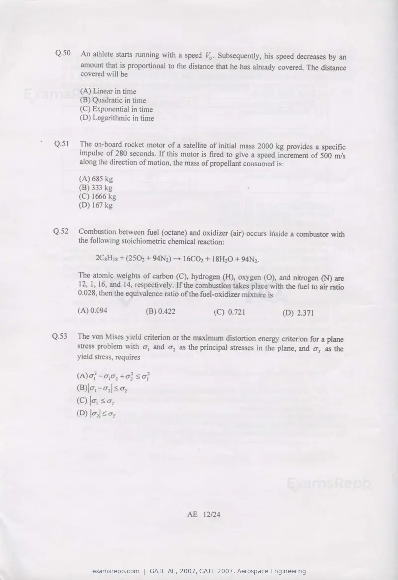 GATE AE 2007 question paper, GATE 2007, Aerospace Engineering, page 12 of 21