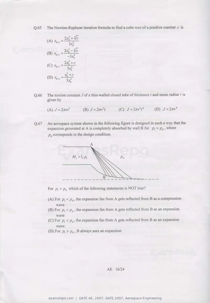 GATE AE 2007 question paper, GATE 2007, Aerospace Engineering, page 16 of 21