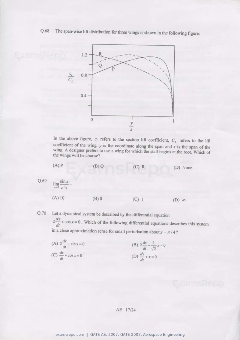 GATE AE 2007 question paper, GATE 2007, Aerospace Engineering, page 17 of 21