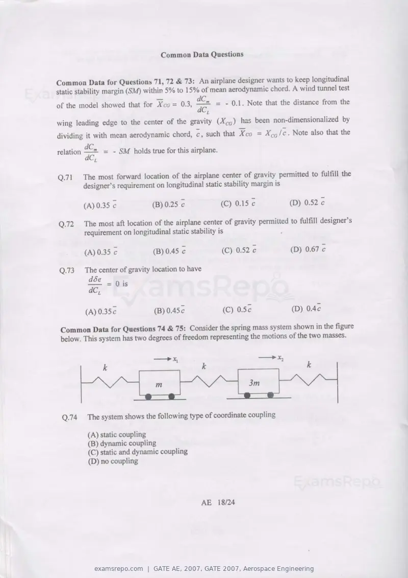 GATE AE 2007 question paper, GATE 2007, Aerospace Engineering, page 18 of 21