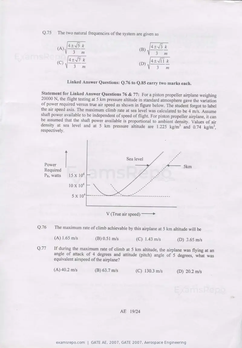 GATE AE 2007 question paper, GATE 2007, Aerospace Engineering, page 19 of 21