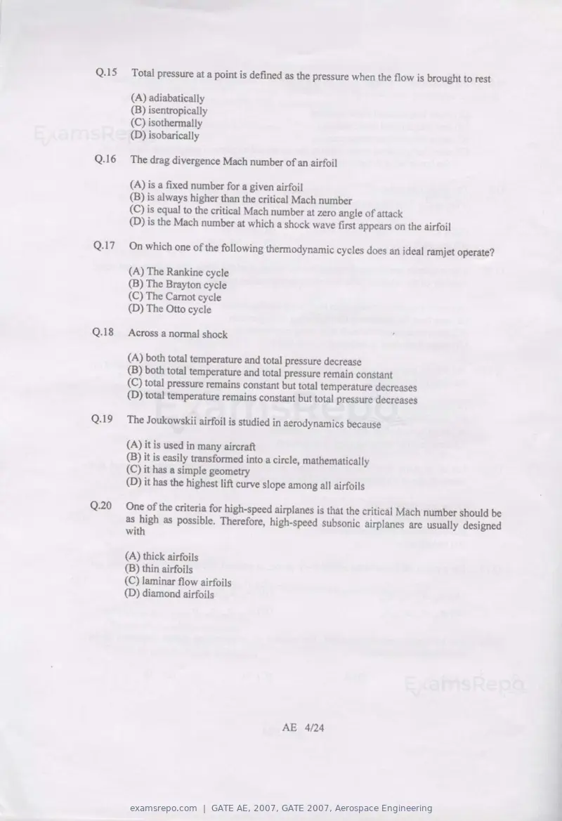 GATE AE 2007 question paper, GATE 2007, Aerospace Engineering, page 4 of 21