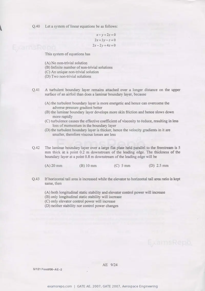 GATE AE 2007 question paper, GATE 2007, Aerospace Engineering, page 9 of 21