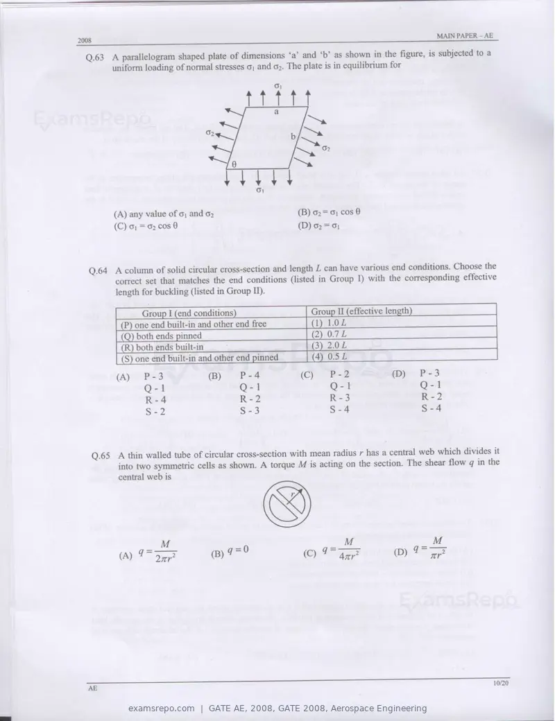 GATE AE 2008 question paper, GATE 2008, Aerospace Engineering, page 10 of 14