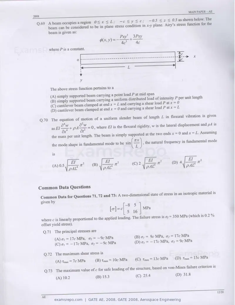 GATE AE 2008 question paper, GATE 2008, Aerospace Engineering, page 12 of 14