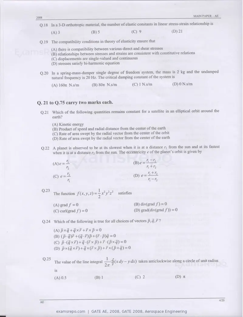 GATE AE 2008 question paper, GATE 2008, Aerospace Engineering, page 4 of 14