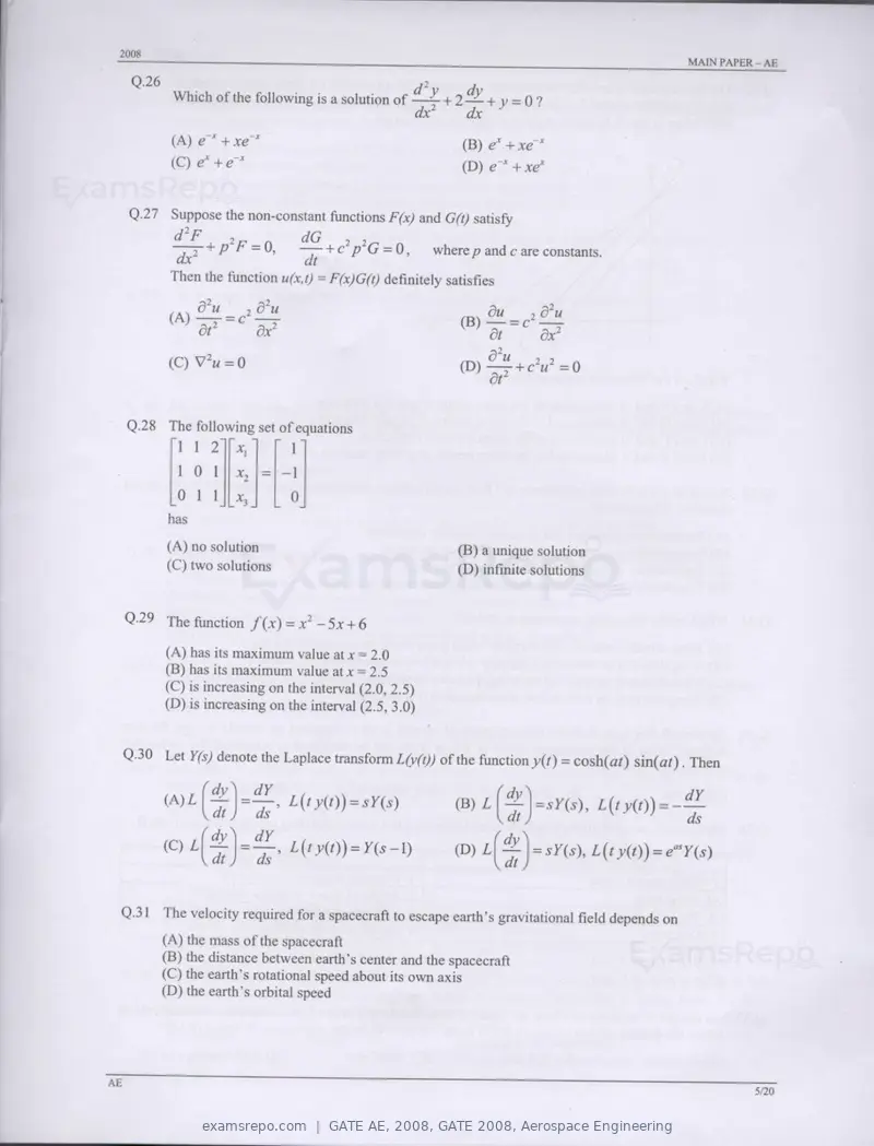 GATE AE 2008 question paper, GATE 2008, Aerospace Engineering, page 5 of 14