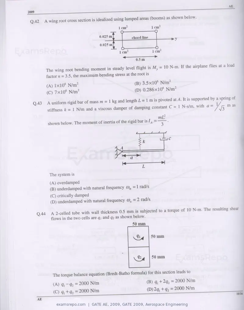 GATE AE 2009 question paper, GATE 2009, Aerospace Engineering, page 10 of 13