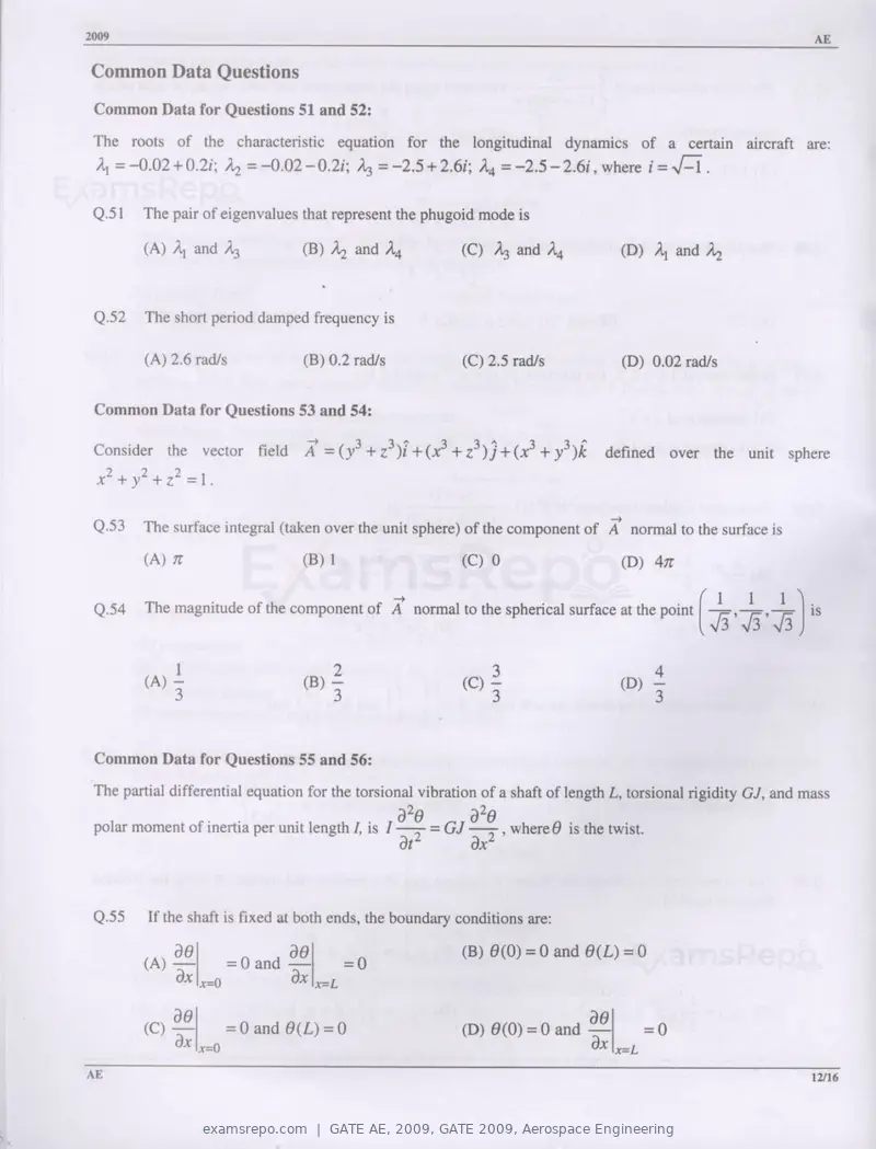GATE AE 2009 question paper, GATE 2009, Aerospace Engineering, page 12 of 13
