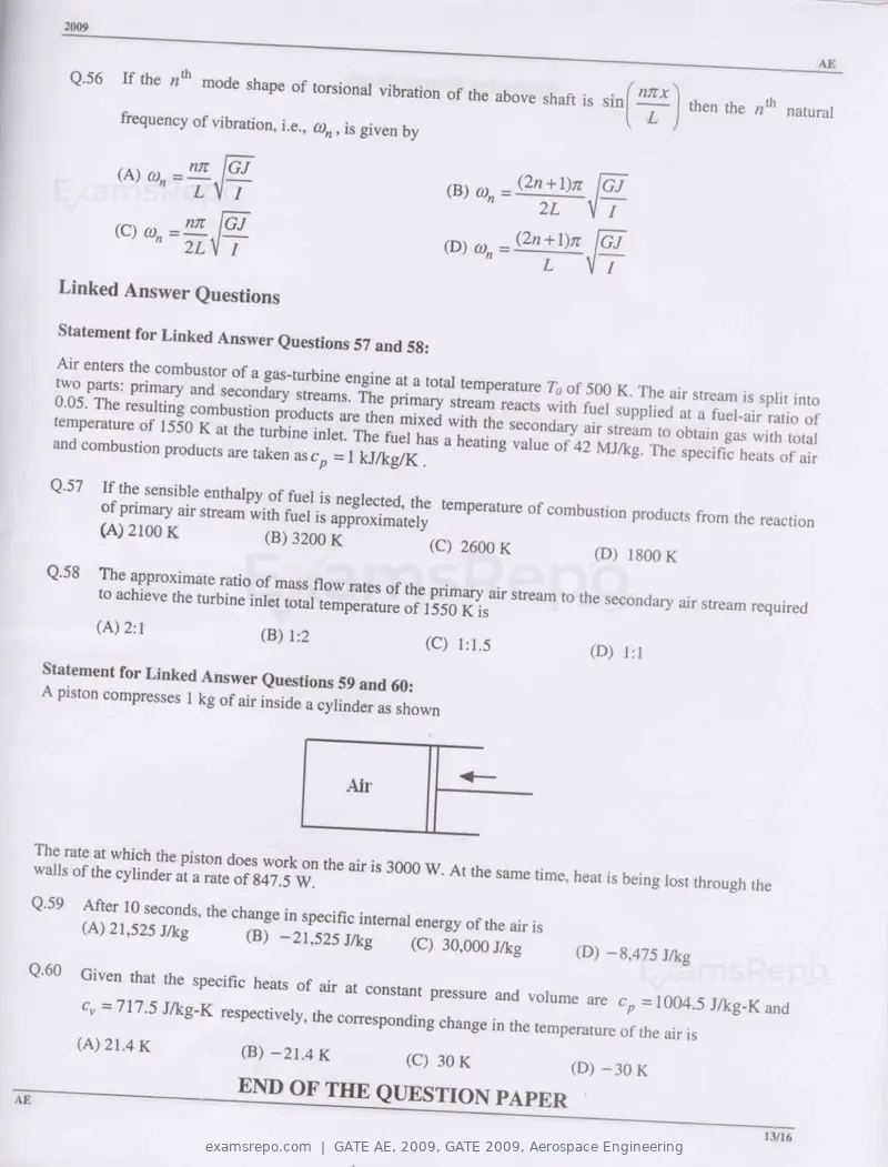 GATE AE 2009 question paper, GATE 2009, Aerospace Engineering, page 13 of 13
