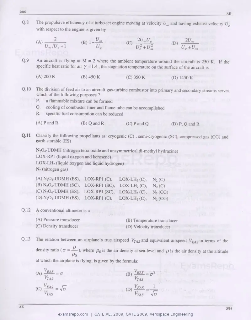 GATE AE 2009 question paper, GATE 2009, Aerospace Engineering, page 3 of 13