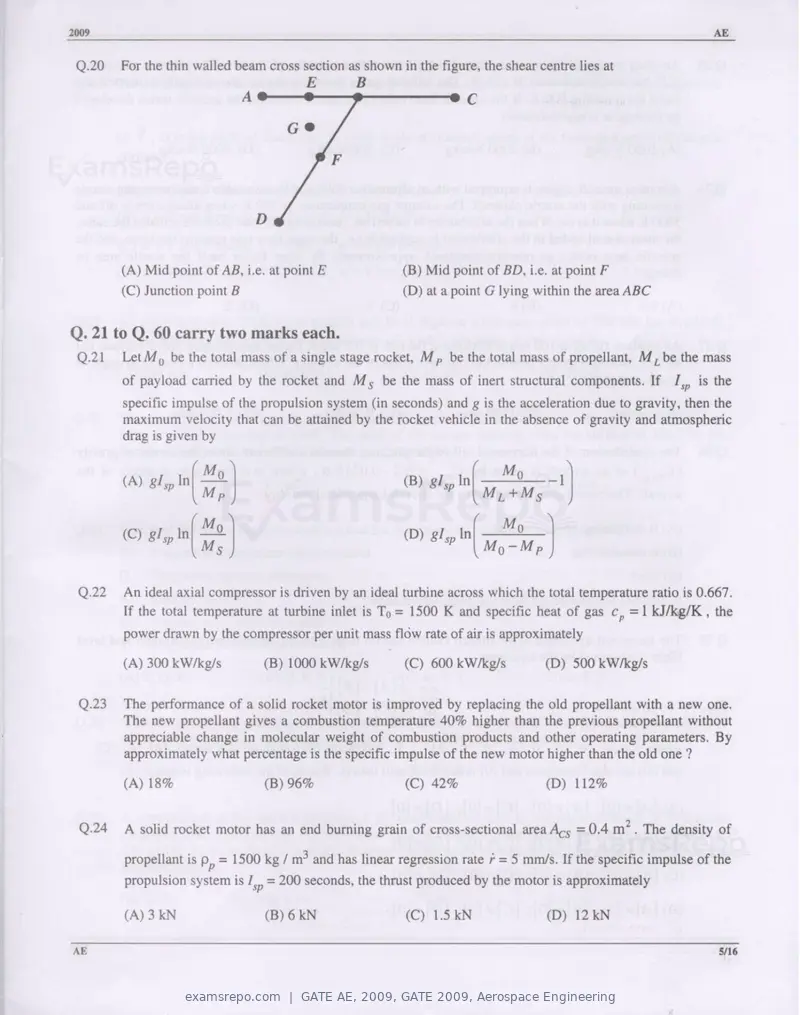 GATE AE 2009 question paper, GATE 2009, Aerospace Engineering, page 5 of 13