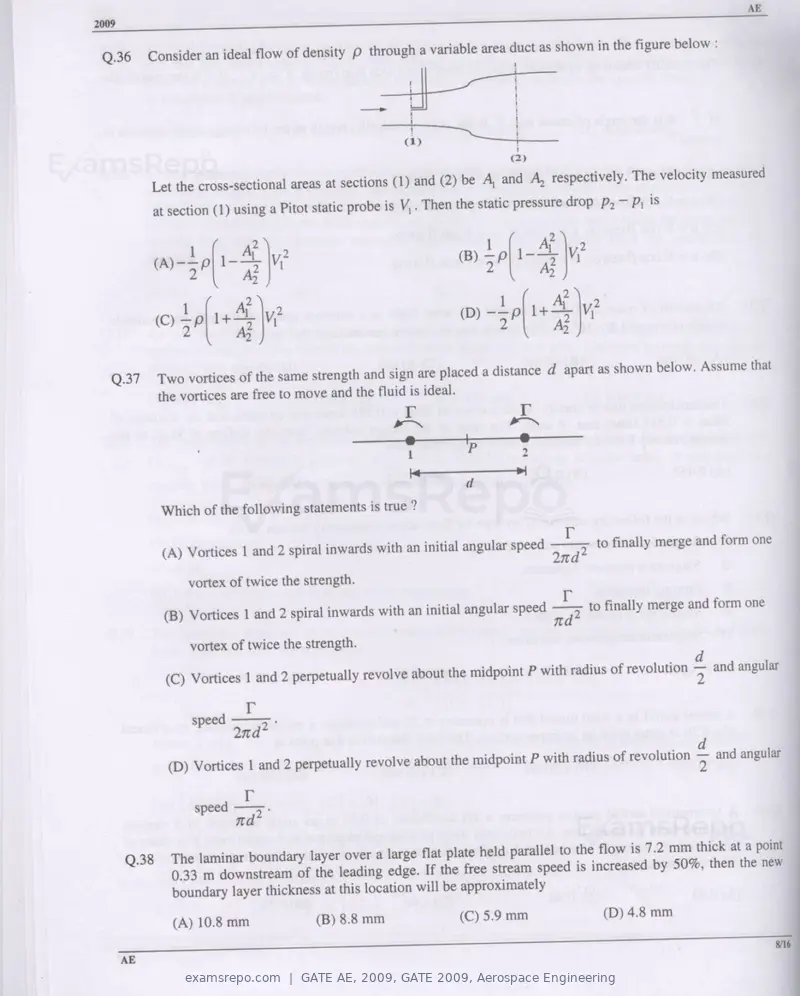 GATE AE 2009 question paper, GATE 2009, Aerospace Engineering, page 8 of 13