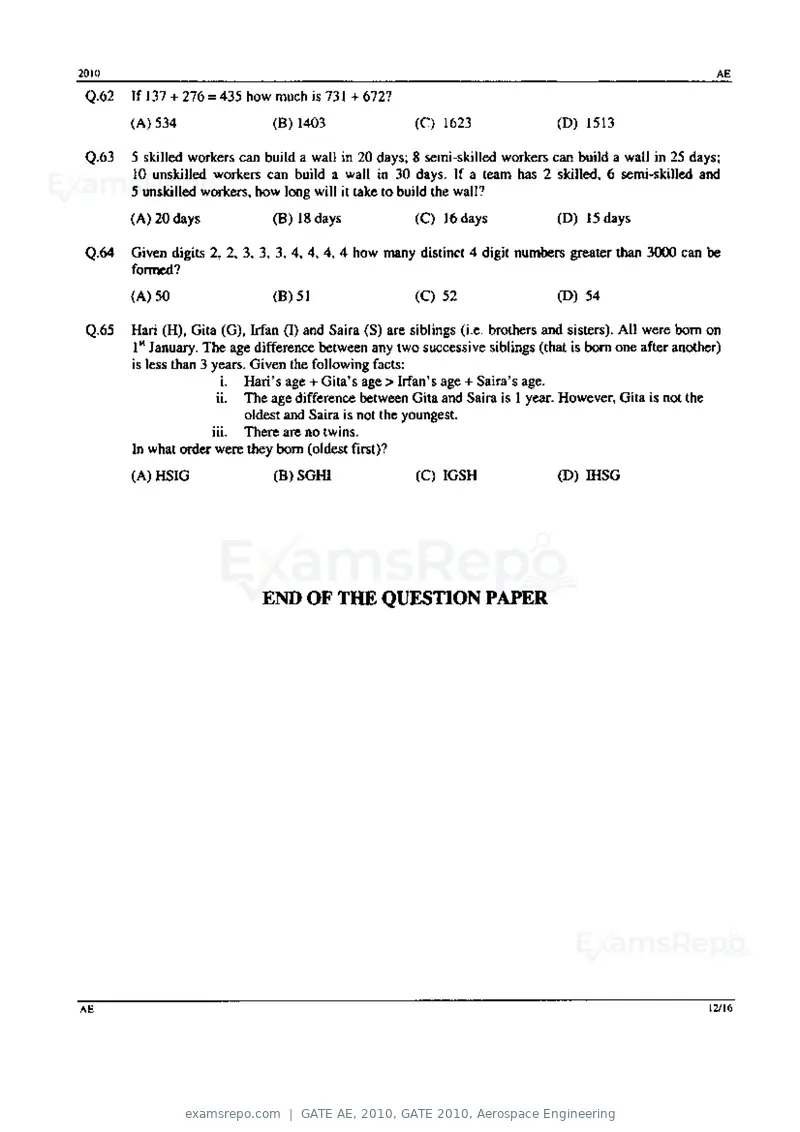 GATE AE 2010 question paper, GATE 2010, Aerospace Engineering, page 12 of 16