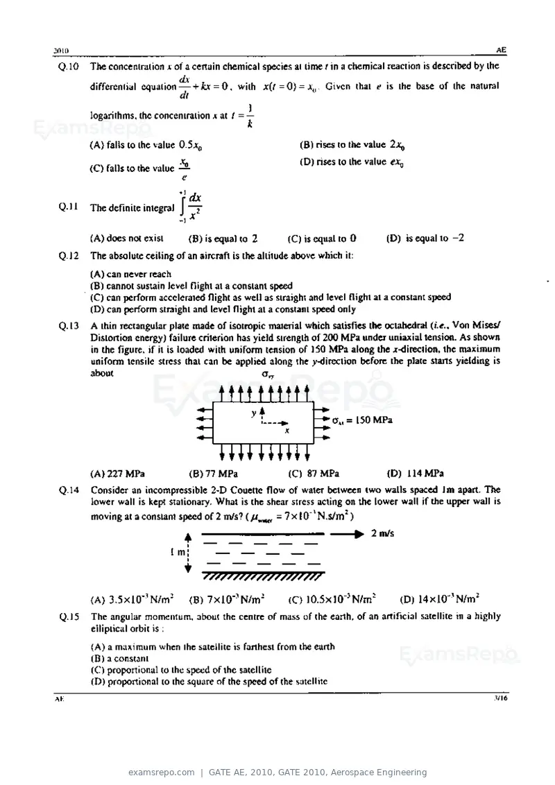 GATE AE 2010 question paper, GATE 2010, Aerospace Engineering, page 3 of 16