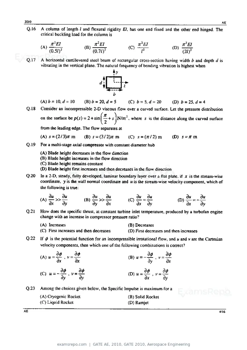 GATE AE 2010 question paper, GATE 2010, Aerospace Engineering, page 4 of 16