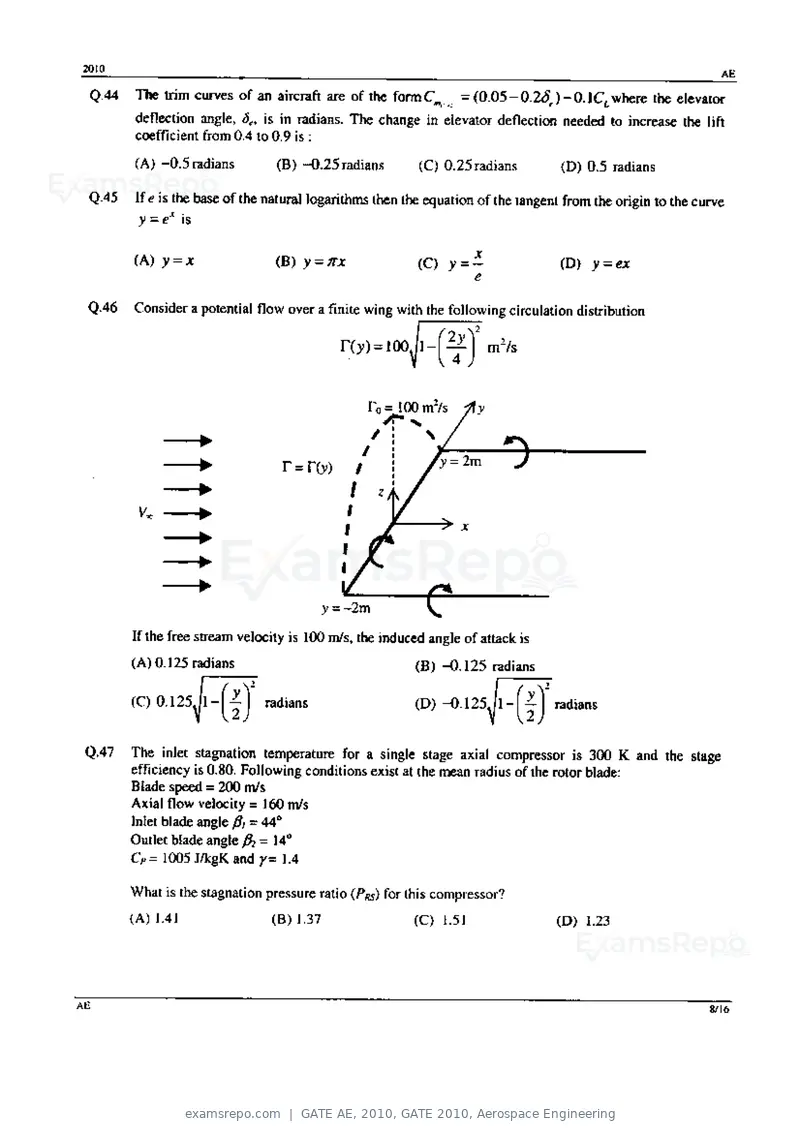 GATE AE 2010 question paper, GATE 2010, Aerospace Engineering, page 8 of 16
