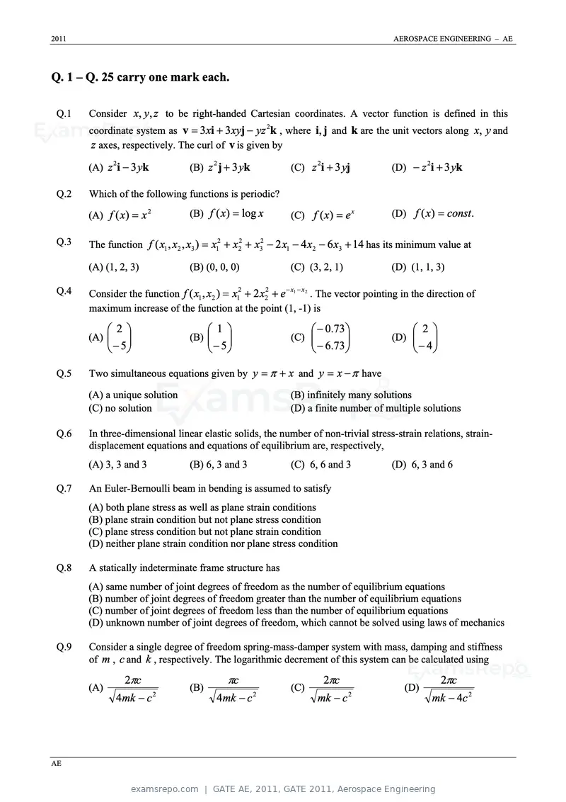 GATE AE 2011 question paper, GATE 2011, Aerospace Engineering, page 2 of 11