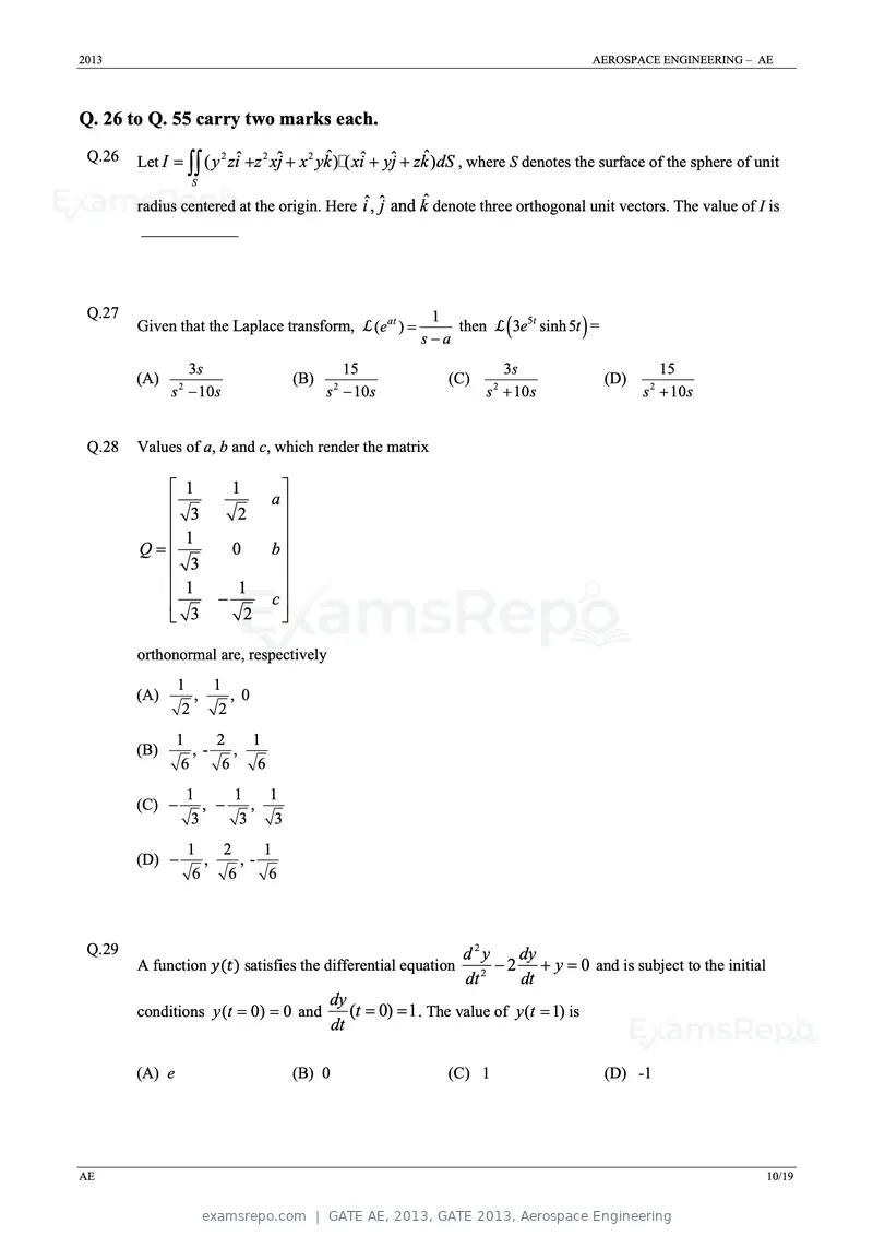 GATE AE 2013 question paper, GATE 2013, Aerospace Engineering, page 10 of 19