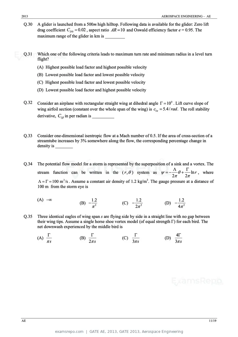 GATE AE 2013 question paper, GATE 2013, Aerospace Engineering, page 11 of 19