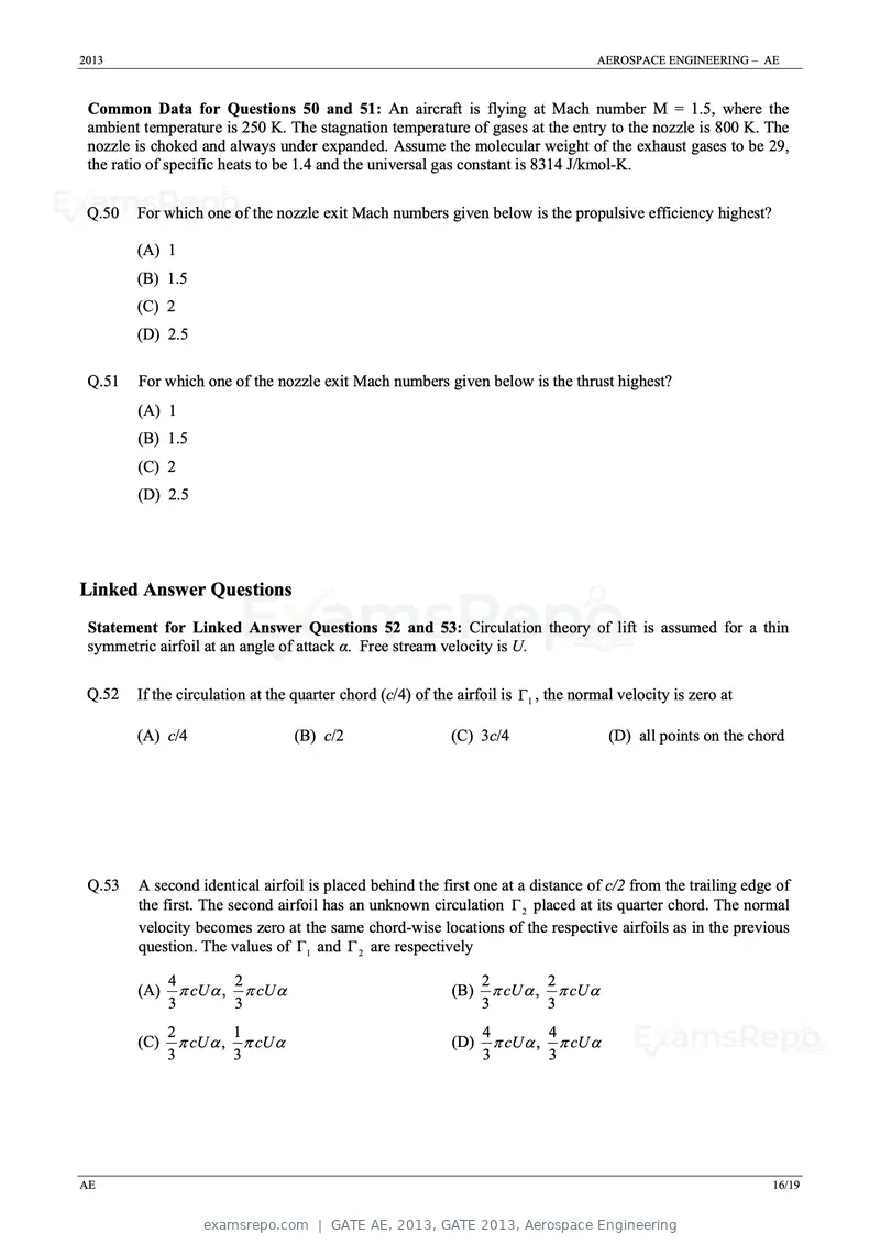 GATE AE 2013 question paper, GATE 2013, Aerospace Engineering, page 16 of 19