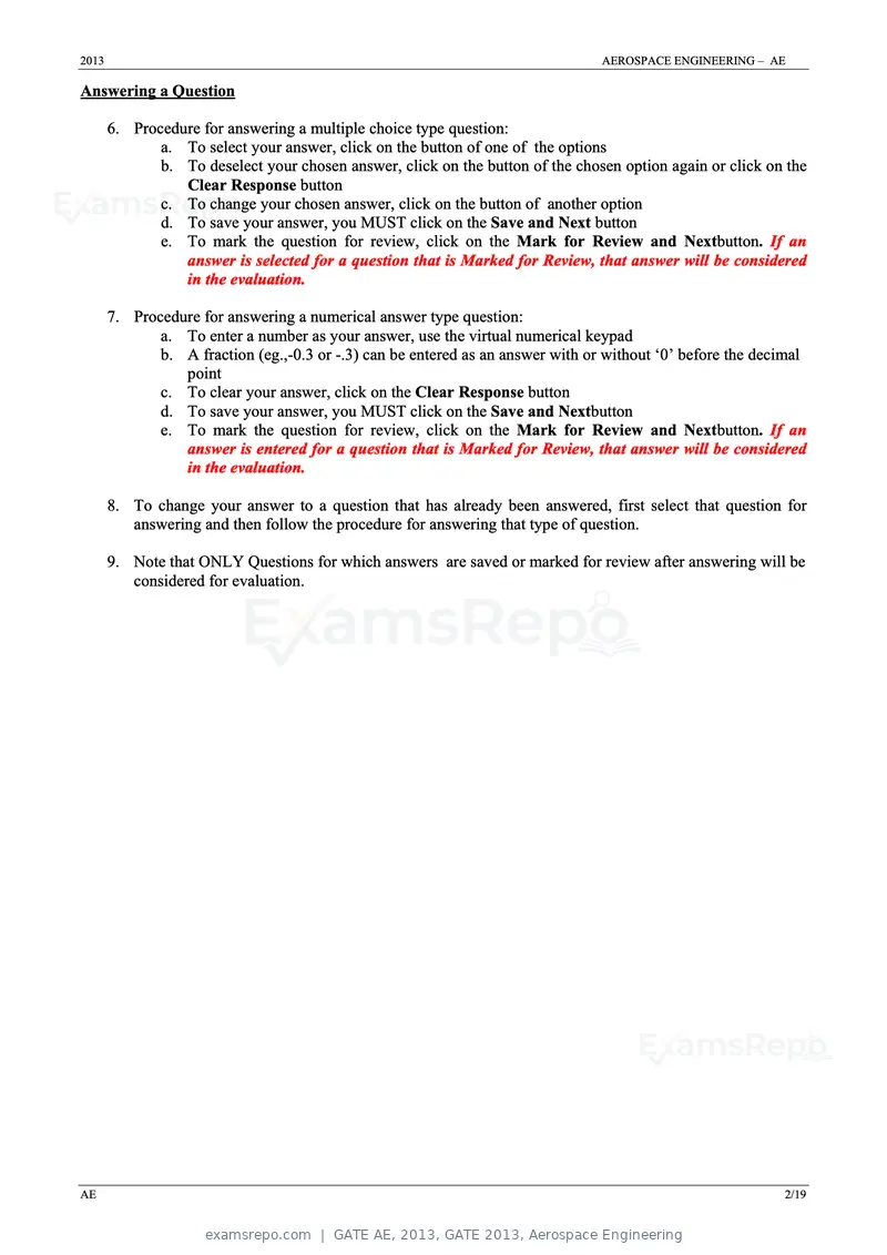 GATE AE 2013 question paper, GATE 2013, Aerospace Engineering, page 2 of 19