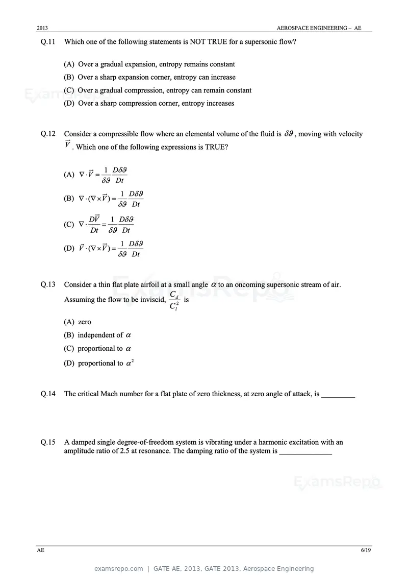 GATE AE 2013 question paper, GATE 2013, Aerospace Engineering, page 6 of 19