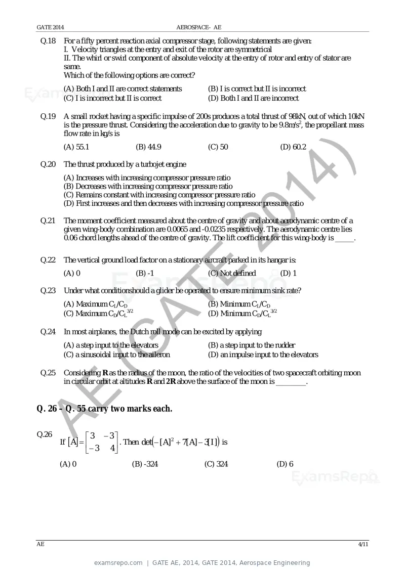GATE AE 2014 question paper, GATE 2014, Aerospace Engineering, page 10 of 18