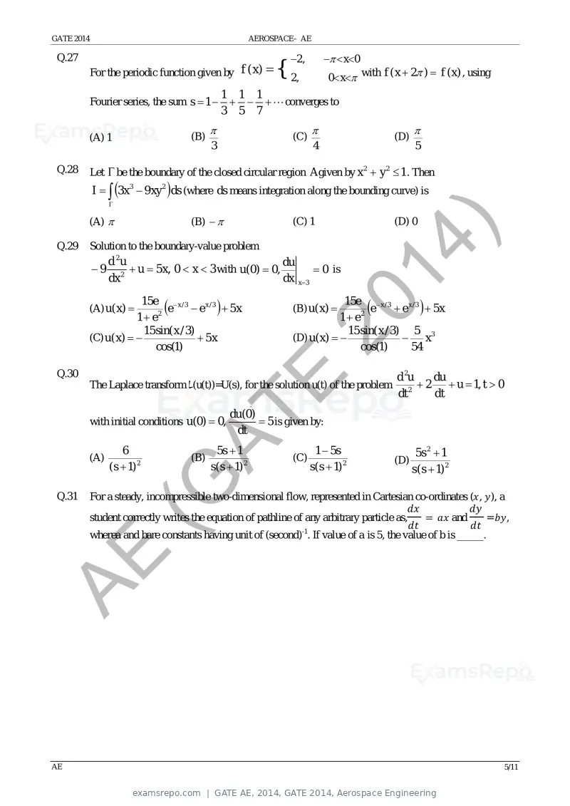 GATE AE 2014 question paper, GATE 2014, Aerospace Engineering, page 11 of 18