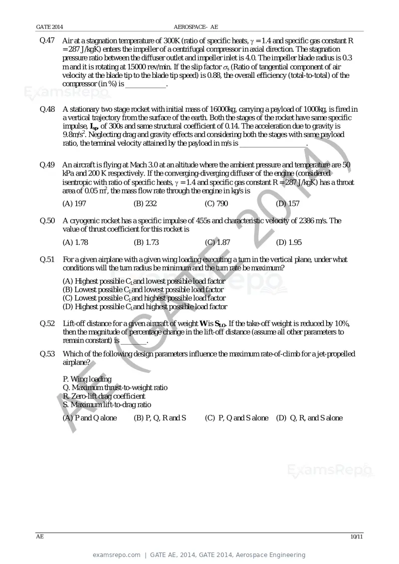 GATE AE 2014 question paper, GATE 2014, Aerospace Engineering, page 16 of 18