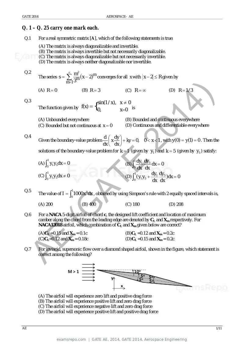 GATE AE 2014 question paper, GATE 2014, Aerospace Engineering, page 7 of 18