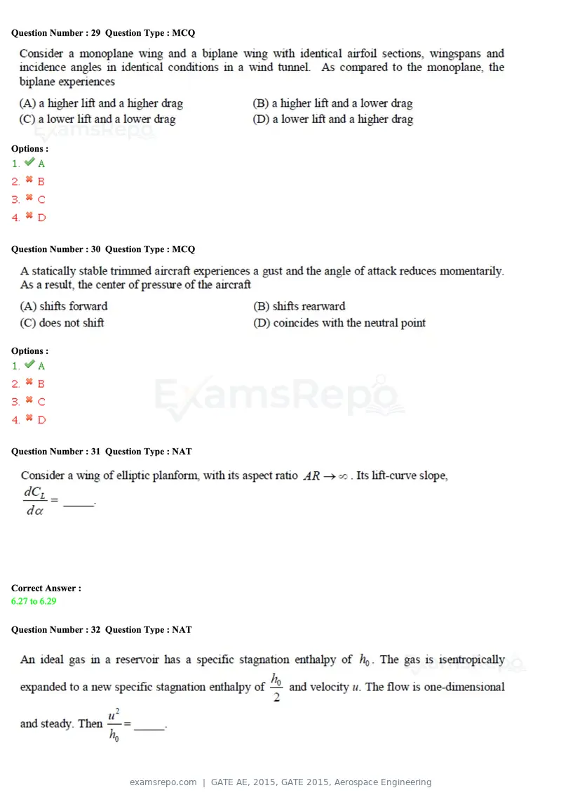 GATE AE 2015 question paper, GATE 2015, Aerospace Engineering, page 10 of 21