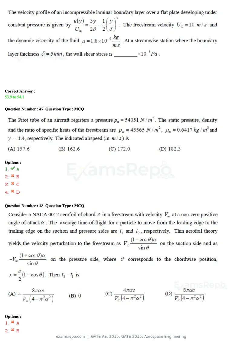 GATE AE 2015 question paper, GATE 2015, Aerospace Engineering, page 15 of 21