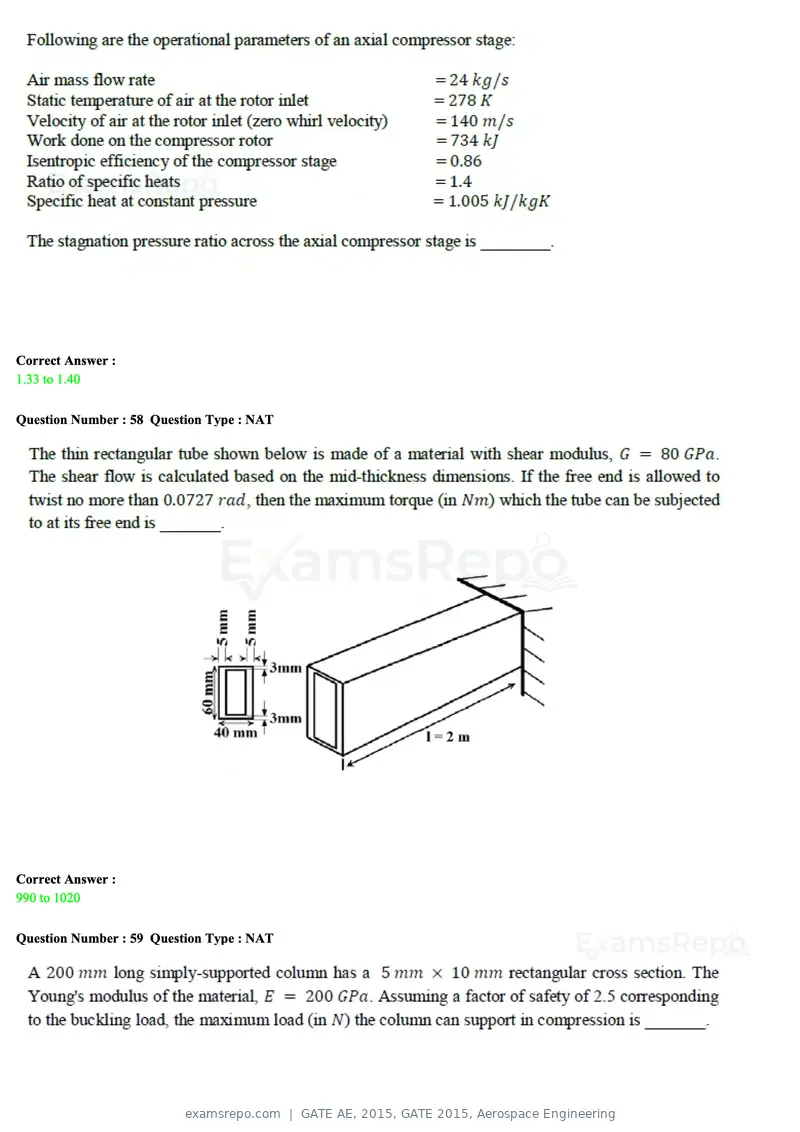 GATE AE 2015 question paper, GATE 2015, Aerospace Engineering, page 19 of 21