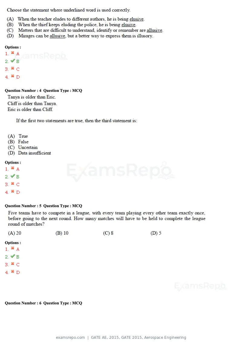 GATE AE 2015 question paper, GATE 2015, Aerospace Engineering, page 2 of 21