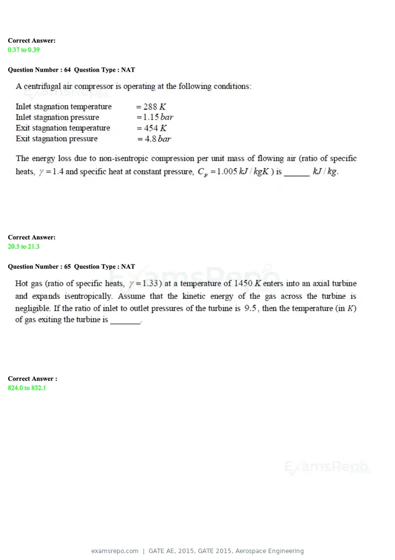 GATE AE 2015 question paper, GATE 2015, Aerospace Engineering, page 21 of 21