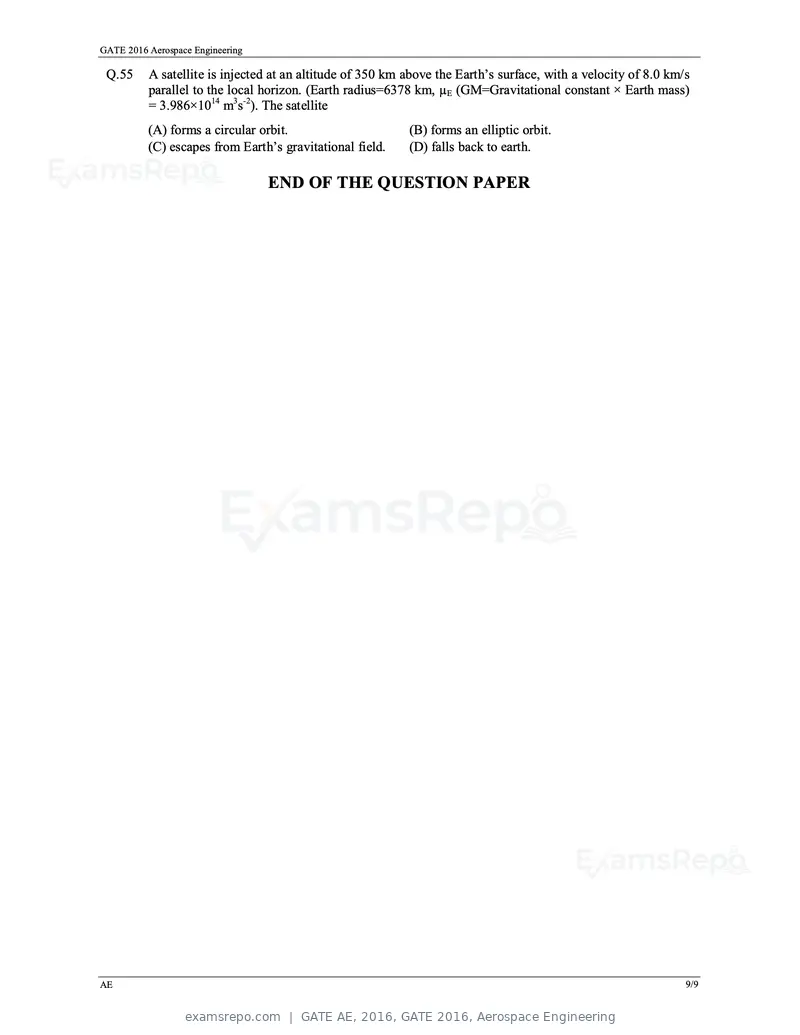 GATE AE 2016 question paper, GATE 2016, Aerospace Engineering, page 12 of 14