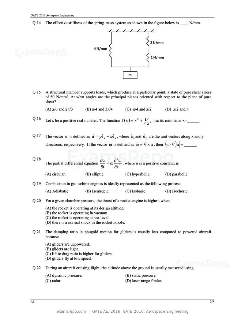 GATE AE 2016 question paper, GATE 2016, Aerospace Engineering, page 6 of 14