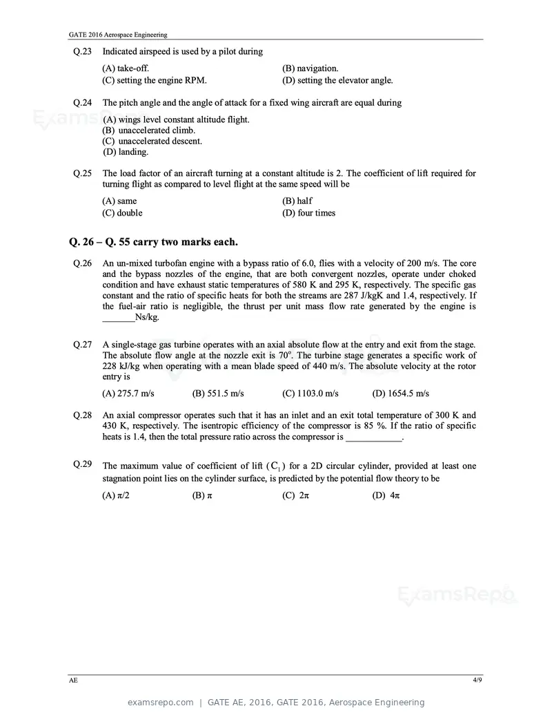 GATE AE 2016 question paper, GATE 2016, Aerospace Engineering, page 7 of 14