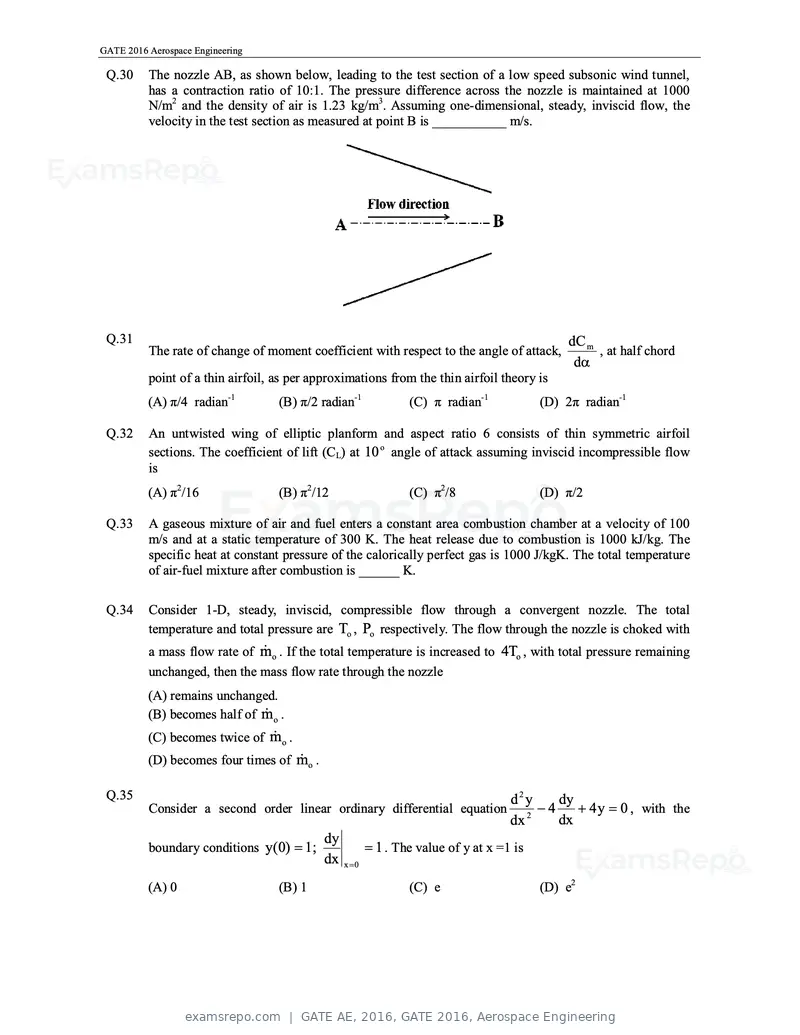 GATE AE 2016 question paper, GATE 2016, Aerospace Engineering, page 8 of 14