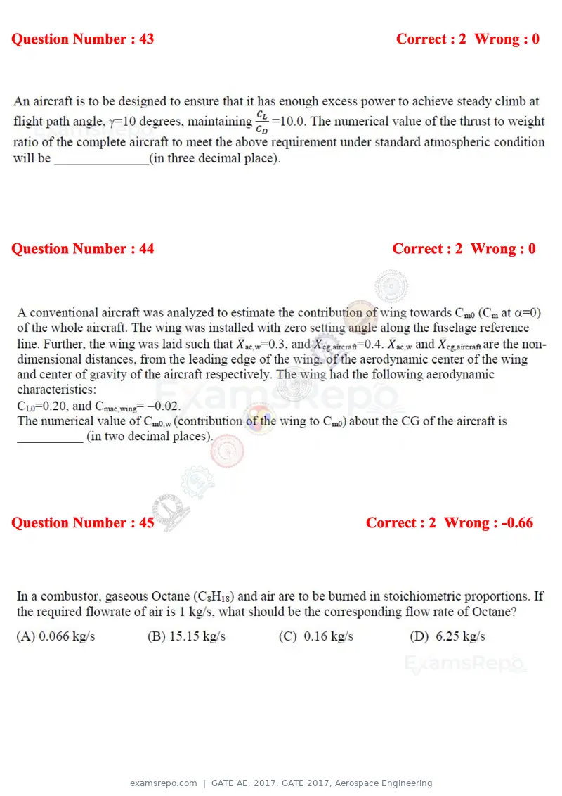 GATE AE 2017 question paper, GATE 2017, Aerospace Engineering, page 14 of 23