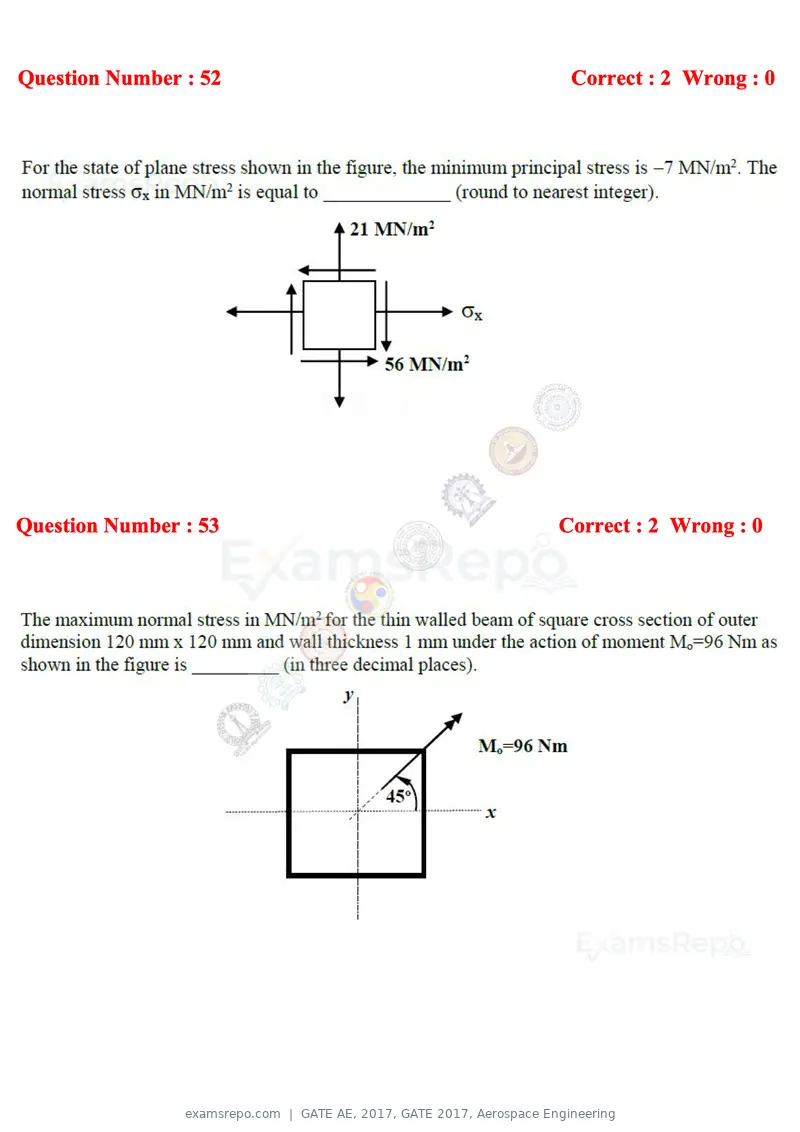 GATE AE 2017 question paper, GATE 2017, Aerospace Engineering, page 17 of 23