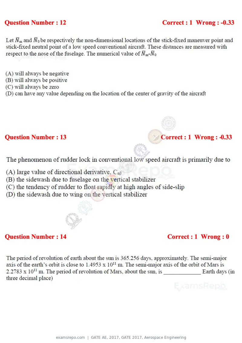 GATE AE 2017 question paper, GATE 2017, Aerospace Engineering, page 5 of 23