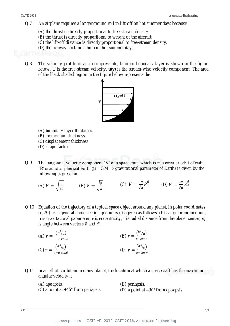GATE AE 2018 question paper, GATE 2018, Aerospace Engineering, page 5 of 15