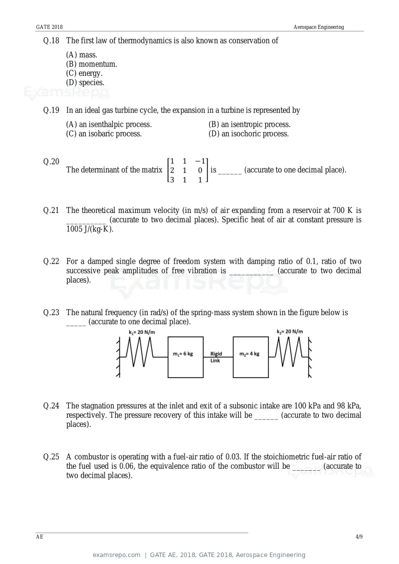 GATE AE 2018 question paper, GATE 2018, Aerospace Engineering, page 7 of 15